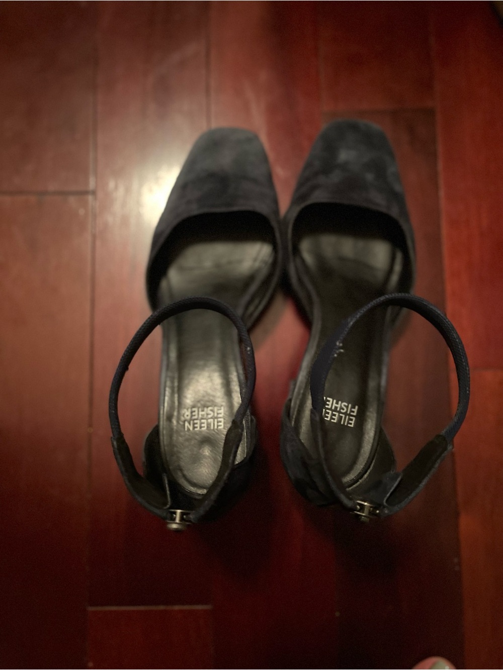 Eileen Fisher Dark Navy Suede Ankle-Strap Pumps